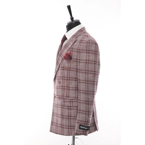 Derman Double Breasted Burgundy Plaid Luxury Jacket - Picture 4 of 6